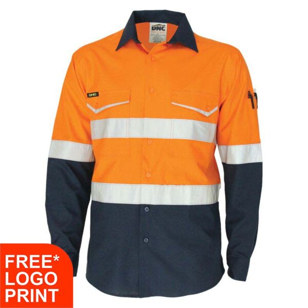 Two Tone RipStop Cotton Long Sleeve Shirt with Reflective CSR Tape Thumbnail