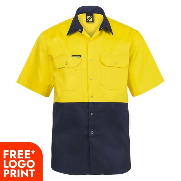 Mens Two Tone Hi Vis Short Sleeve Shirt With Stud Thumbnail